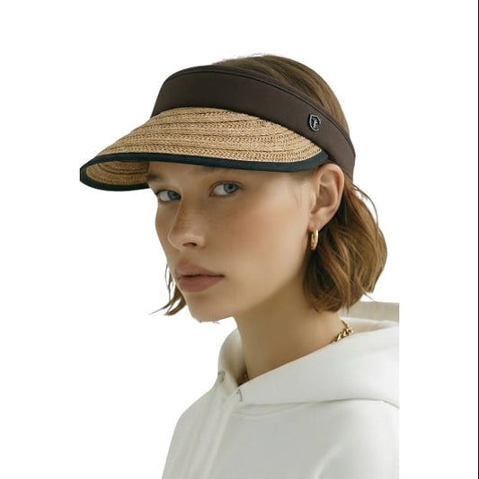 Balık Sırtı Desenli Ütülenebilir Yıkanabilir Vizör Şapka Plaj Şapkası Hasır Şapka Kadın Şapk