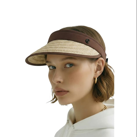 Balık Sırtı Desenli Ütülenebilir Yıkanabilir Vizör Şapka Plaj Şapkası Hasır Şapka Kadın Şapka