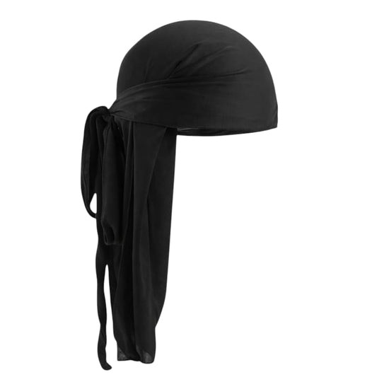 %100 Yüz Pamuk Kumaş Durak Bandana Uzun Kuyruklu Renk Mat Siyah