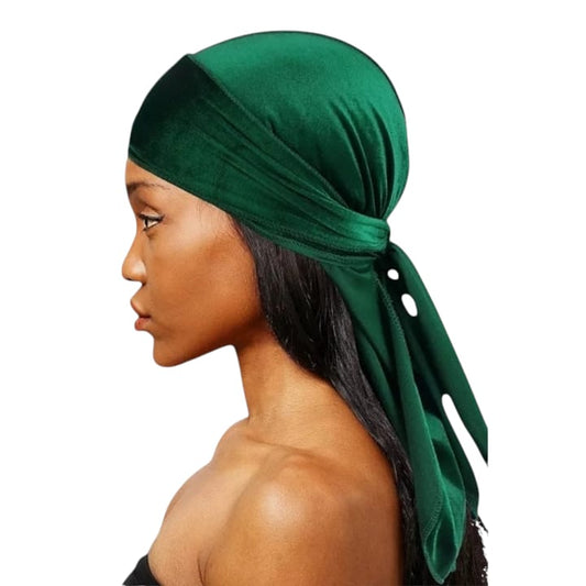 Kadife Kumaş Durag Bandana Renk Zümrüt Yeşili